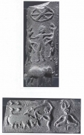 Two-sides-of-a-molded-tablet-showing-the-goddess-battling-tiger-demons-and-killing-the~0.png